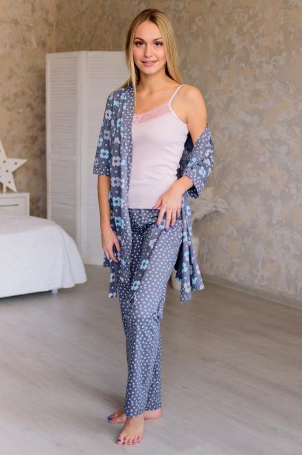 Пижама женская из халата, топа и брюк из кулирки Ариэль