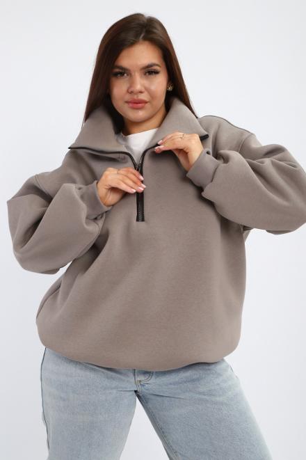 Толстовка женская из футера начес Комфорт серо-коричневый
