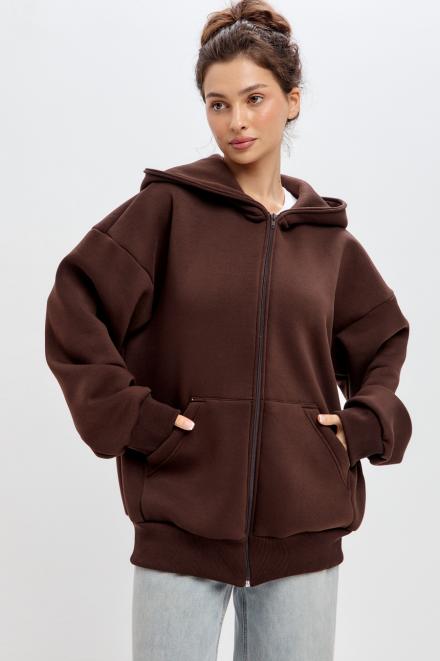 Толстовка на молнии из футера 3х нит.начес Сова шоколад