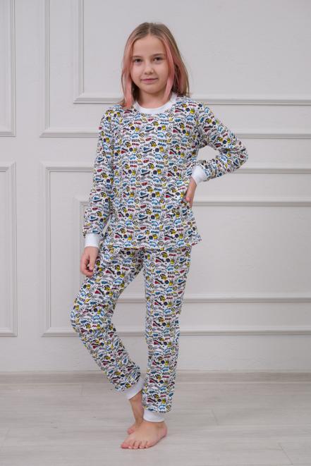 Пижама подростковая из кулирки пенье на манжетах Дрёма графити