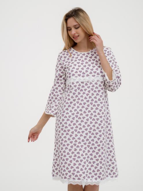 Ночная сорочка женская из футера Капучино молоко сердечко экрю макси