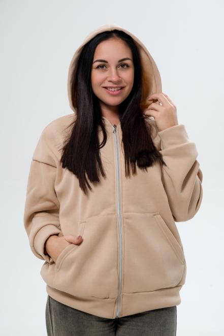 Толстовка на молнии из футера 3х нит.начес латте Толстовка на молнии из футера 3х нит.начес латте