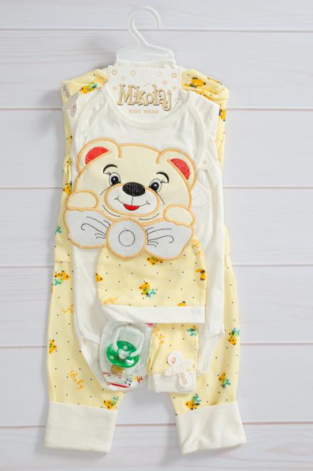 Набор для новорожденного из интерлока Малыш мишка желтый