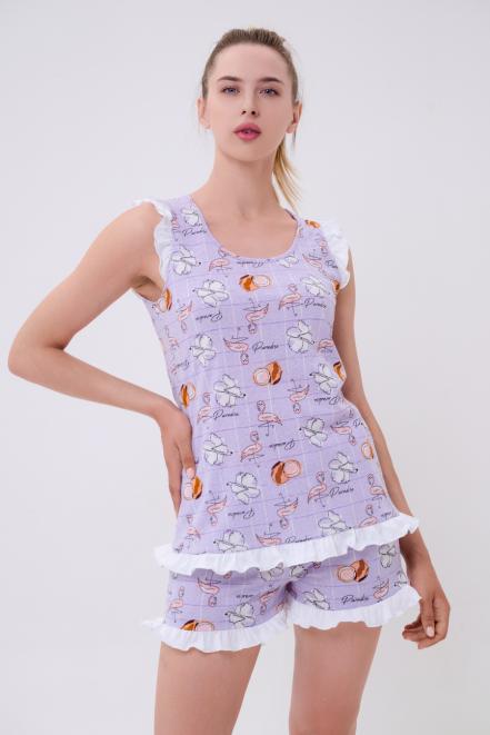 Пижама женская из майки и шорт из кулирки Флаффи фламинго Пижама женская из майки и шорт из кулирки Флаффи фламинго