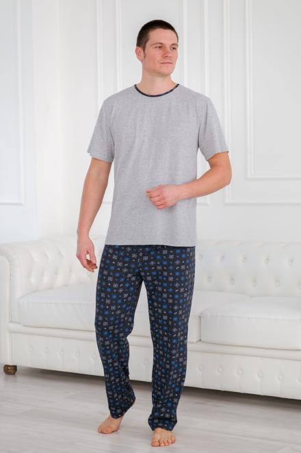 Пижама мужская из футболки с коротким рукавом и брюк из кулирки Генри антрацит макси