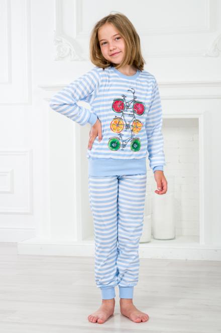 Костюм подростковый из футболки с длинными руками и брюк Fruits&amp;bikes голубой