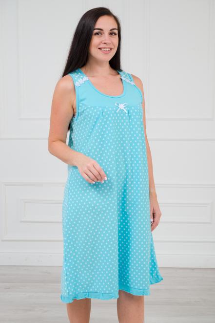 Ночная сорочка из кулирки Василиса горох на бирюзе