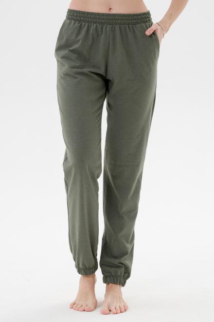 Брюки женские из кулирки на резинке хаки