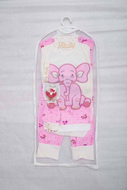 Набор для новорожденного из интерлока Малыш слон розовый