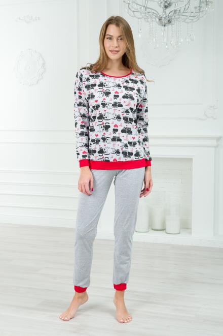 Пижама женская из джемпера и брюк из кулирки Олененок кошки Пижама женская из джемпера и брюк из кулирки Олененок кошки