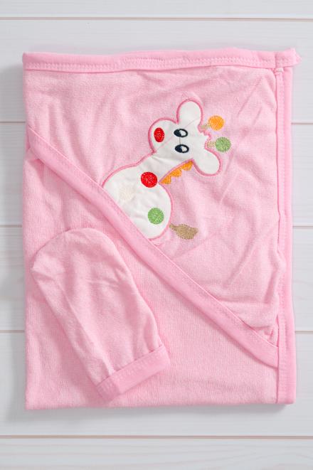 Набор для купания из махры с рукавичкой Жирафик розовый