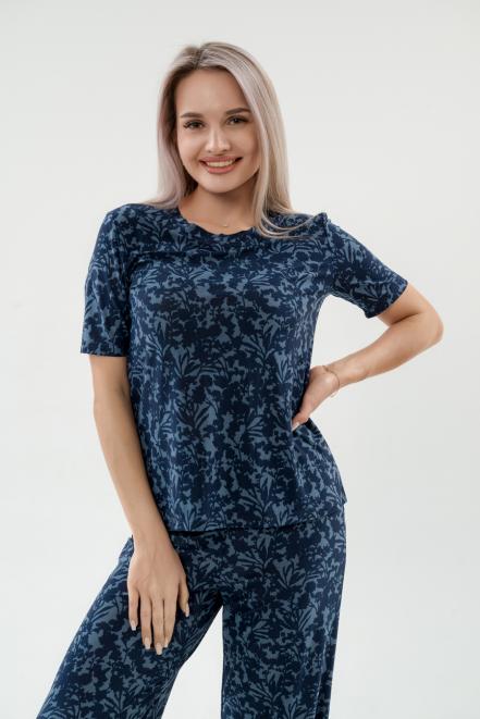 Костюм женский из футболки и брюк из масла Леопард букет Костюм женский из футболки и брюк из масла Леопард букет