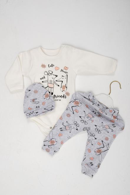 Набор из шапочки, боди и штанишек из интерлока зебра