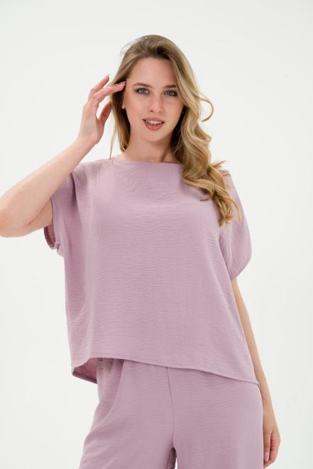 Костюм женский из туники и брюк палаццо из жатки Диана пыльная роза