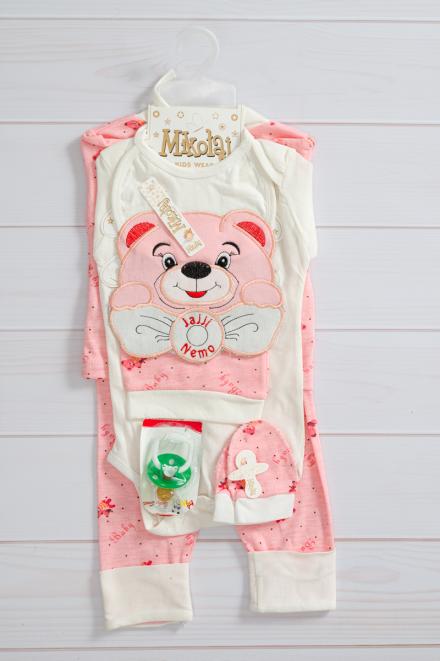 Набор для новорожденного из интерлока Малыш мишка розовый