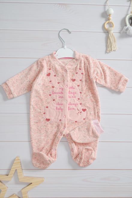 Набор для новорожденного из велюра сердечки розовый