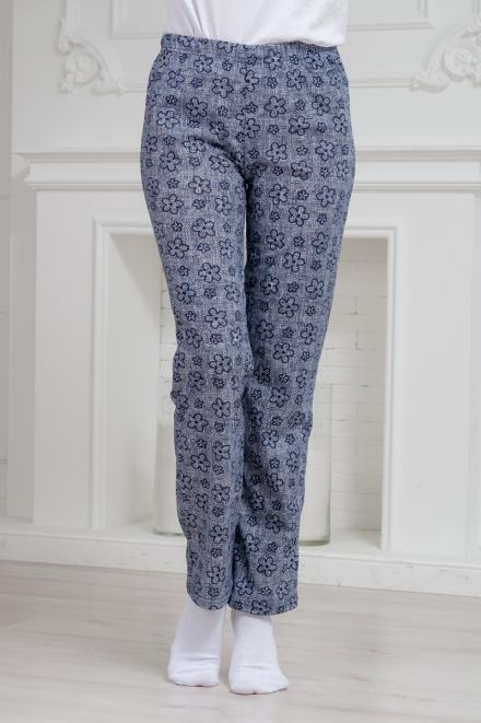 Брюки женские домашние из кулирки Барокко лен цветы полярная ночь Брюки женские домашние из кулирки Барокко лен цветы полярная ночь