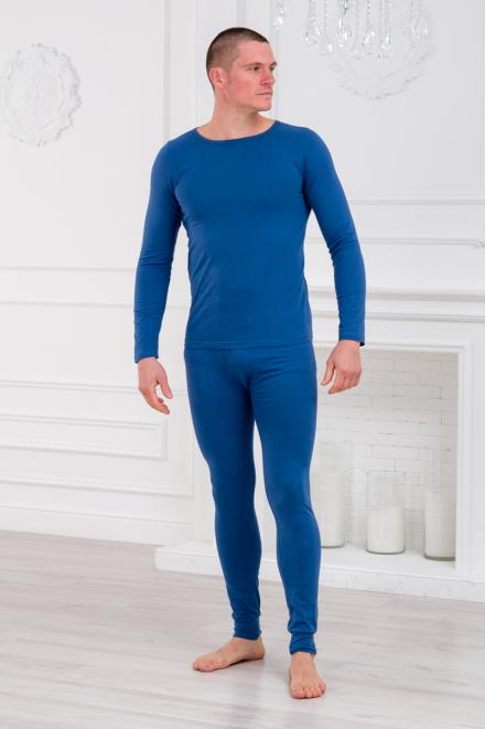 Нательное белье футболка с длиным рукавом и кальсоны кулирка с лайкрой синий