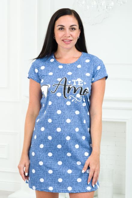 Туника женская из кулирки Медея горох голубой Туника женская из кулирки Медея горох голубой