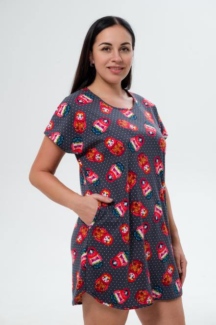 Туника женская Социал матрешка на черном Туника женская Социал матрешка на черном