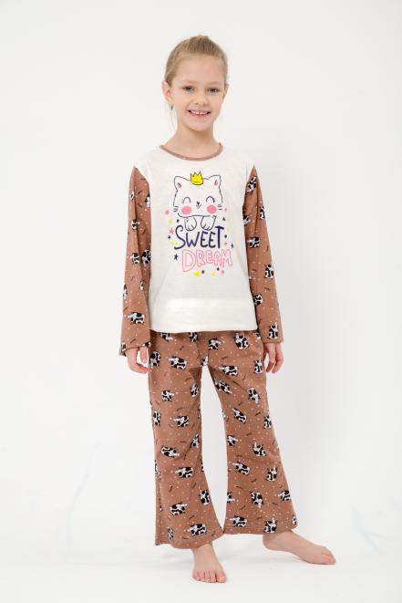 Пижама подростковая из кулирки Кисонька молоко Пижама подростковая из кулирки Кисонька молоко