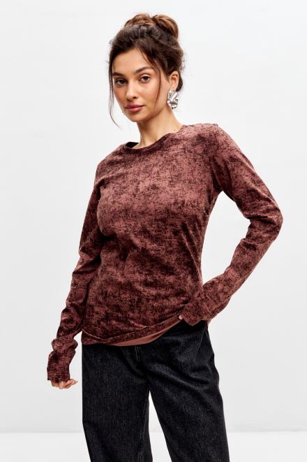 Лонгслив женский из кулирки каштановый