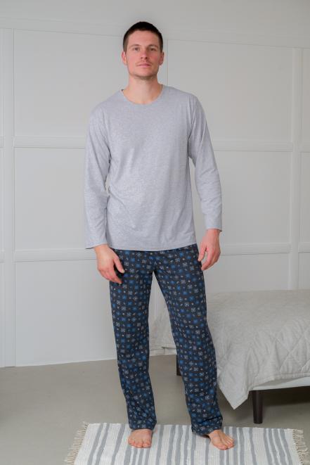 Пижама мужская из футболки с длинным рукавом и брюк из кулирки Генри антрацит