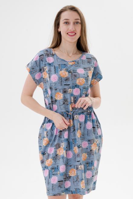 Платье женское домашнее из кулирки Лана астра макси Платье женское домашнее из кулирки Лана астра макси