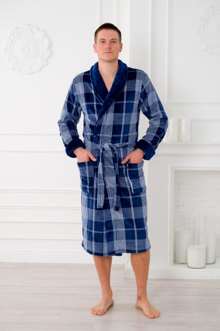 Халат мужской из велсофта Артур синяя клетка