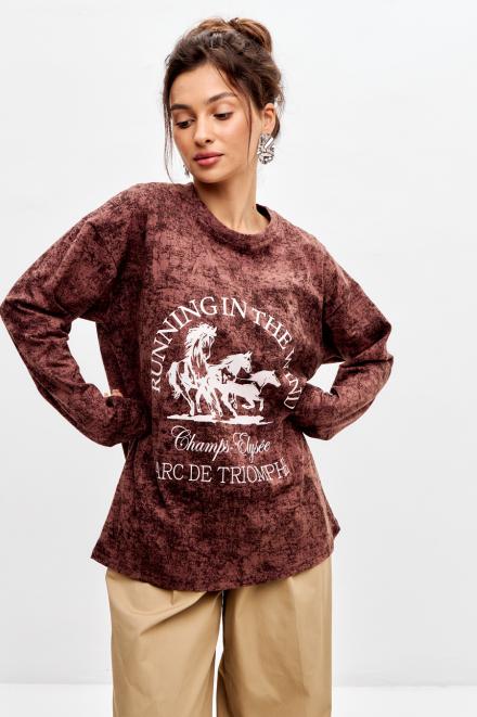 Лонгслив женский из кулирки оверсайз каштановый