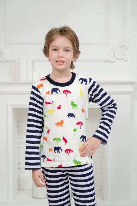 Пижама подростковая из джемпера и брюк без манжет из интерлока Сафари темно-синий полоса Пижама подростковая из джемпера и брюк без манжет из интерлока Сафари темно-синий полоса