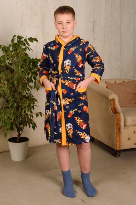 Халат подростковый из флиса Спорт темно-синий Халат подростковый из флиса Спорт темно-синий