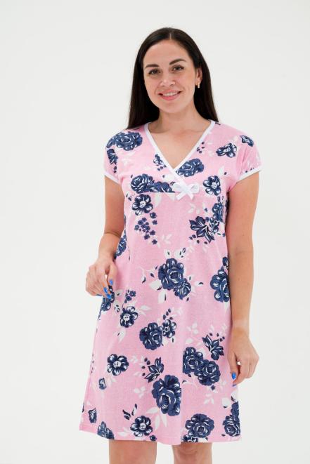 Ночная сорочка из кулирки Социал спущенное плечо темно синие цветы