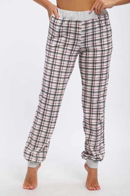 Брюки женские из кулирки на манжете клетка на белом