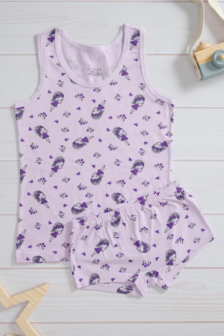 Комплект детский из трусов и майки из кулирки с лайкрой сиреневый