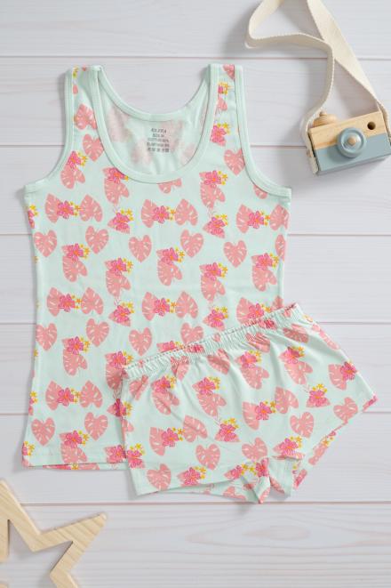 Комплект детский из трусов и майки из кулирки с лайкрой листья