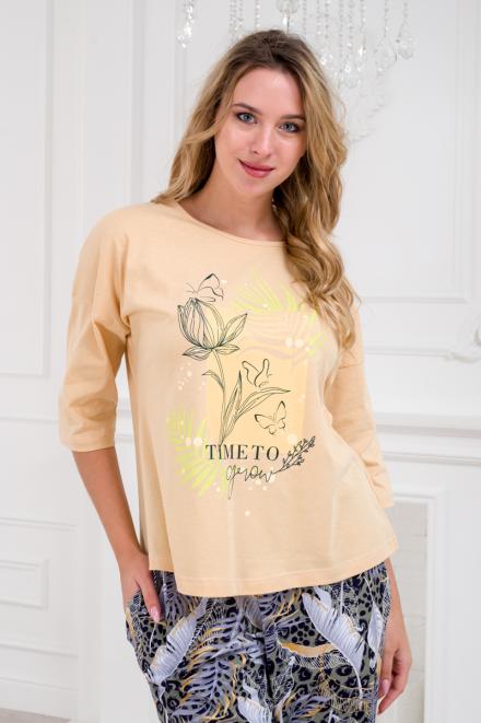 Пижама из футболки и брюк из кулирки Мечта тропики макси