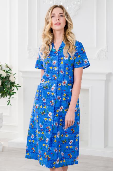 Халат женский из бязи Ирина голубой макси Халат женский из бязи Ирина голубой макси