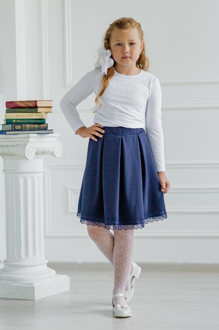 Юбка подростковая школьная темно-синяя с кружевом Dress Code