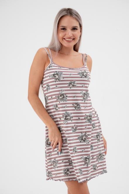 Ночная сорочка из кулирки Оливия букет на полосе