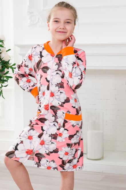 Халат подростковый из иконвелюра Аманда персик