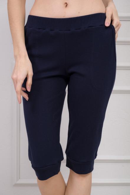Бриджи женские из интерлока на манжете тёмно-синий