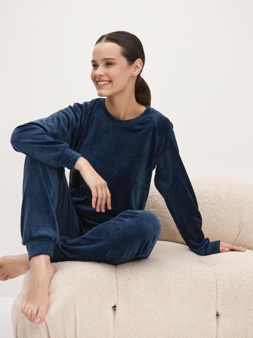 Костюм женский из свитшота и брюк из стрейч велюра Люкс индиго