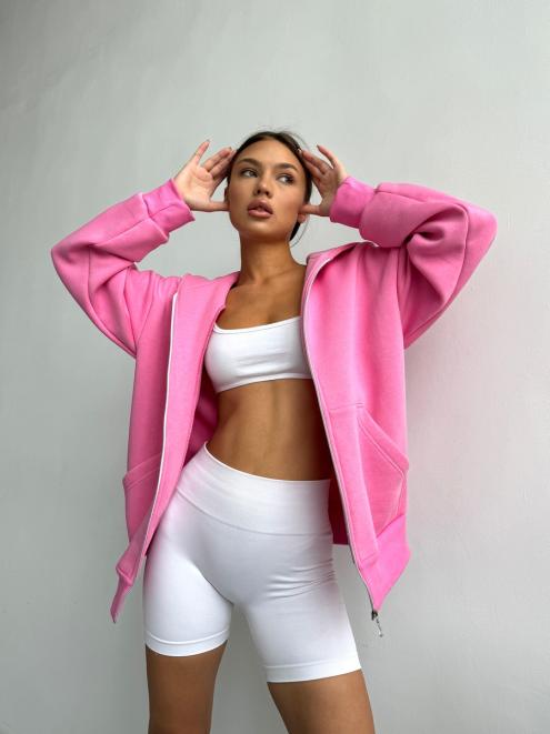 Толстовка на молнии из футера 3х нит.начес Сова розовый макси