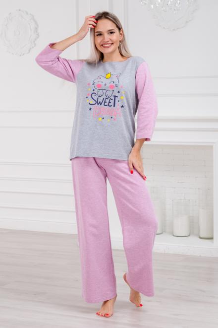 Пижама женская из футера Кисонька розовая березка