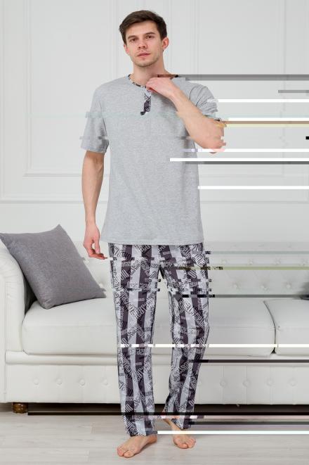 Пижама мужская из футболки с коротким рукавом и брюк из кулирки Француа темно-серый