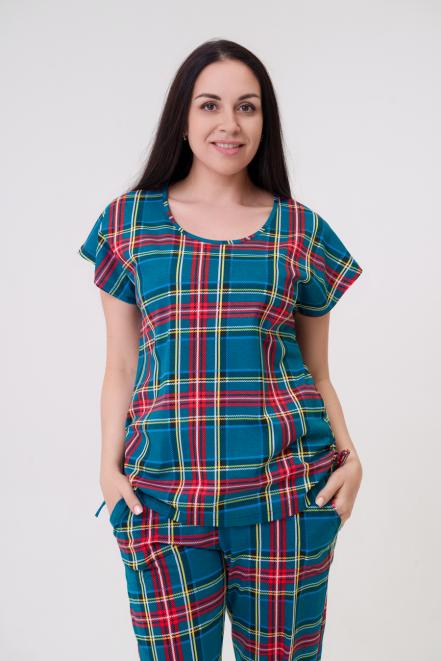 Костюм женский  из футболки и брюк из кулирки "Крым" зеленая клетка Костюм женский  из футболки и брюк из кулирки "Крым" зеленая клетка