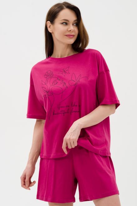 Пижама женская из кулирки Дива брусника макси