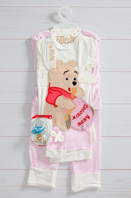 Набор для новорожденного из велюра Карапуз мишка розовый
