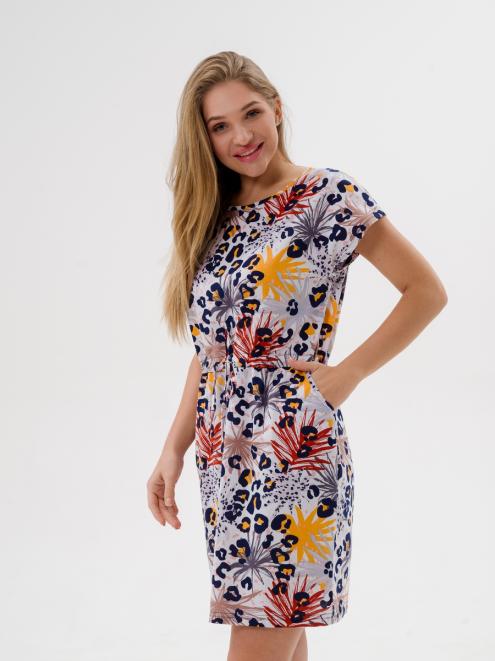 Платье женское домашнее из кулирки Лана салют белый макси